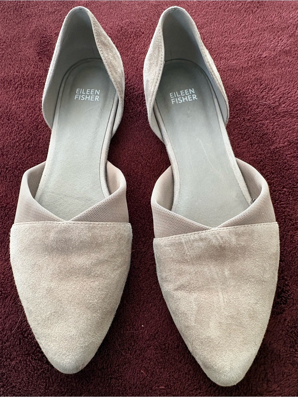 Eileen Fisher Taupe Suede Pointed-Toe D'Orsay Flats